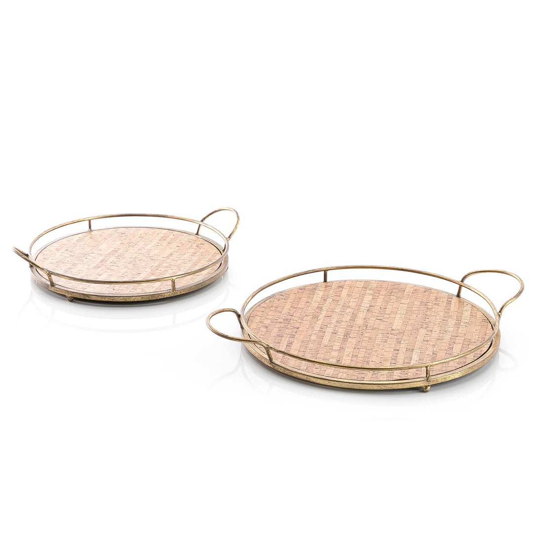 Set Of 2 Metal And Wood Tray (6025460023461)