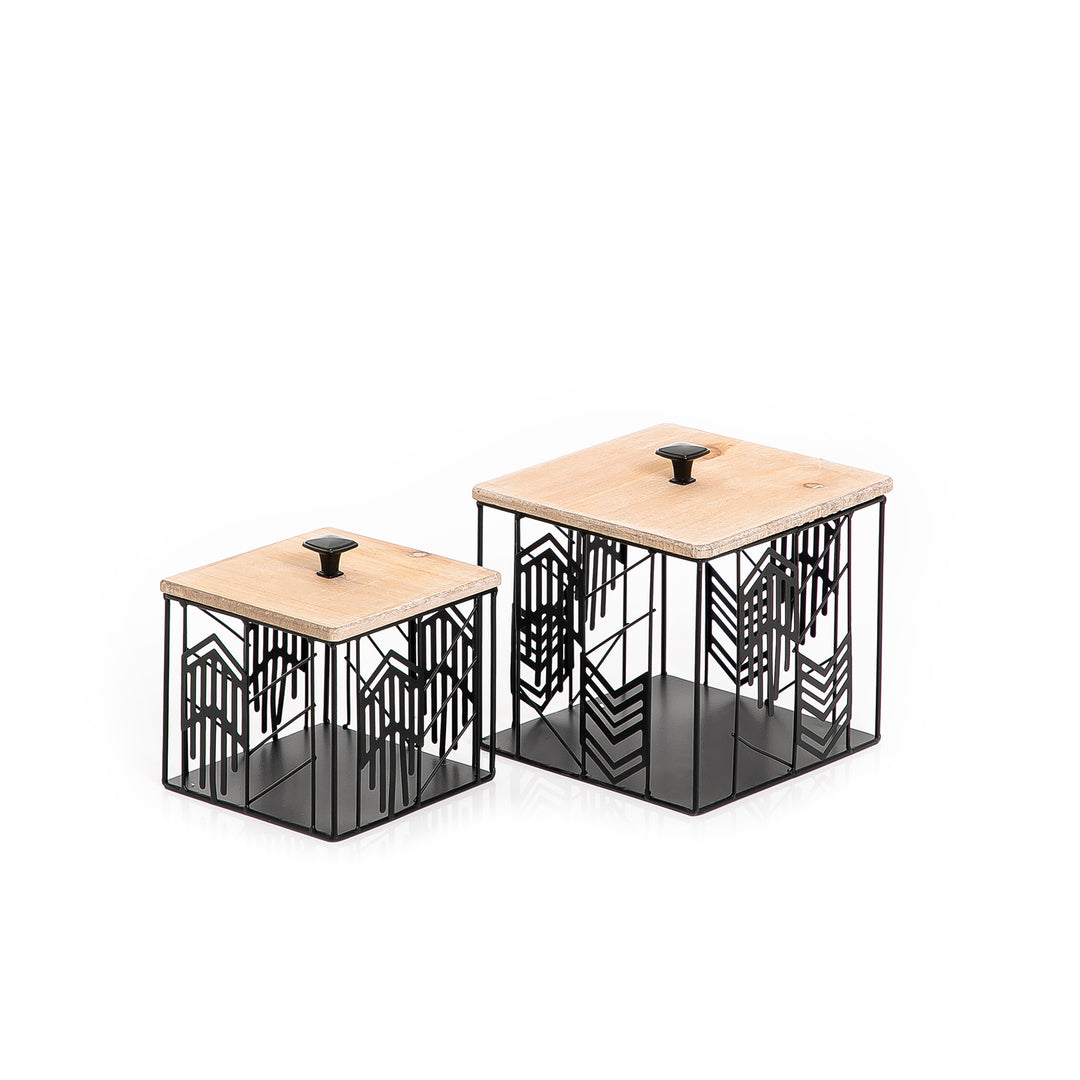Set of 2 decorative boxes with wooden cover