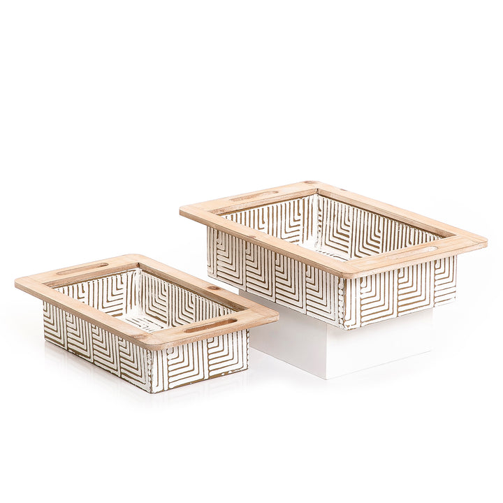 Set of 2 metal and wood trays