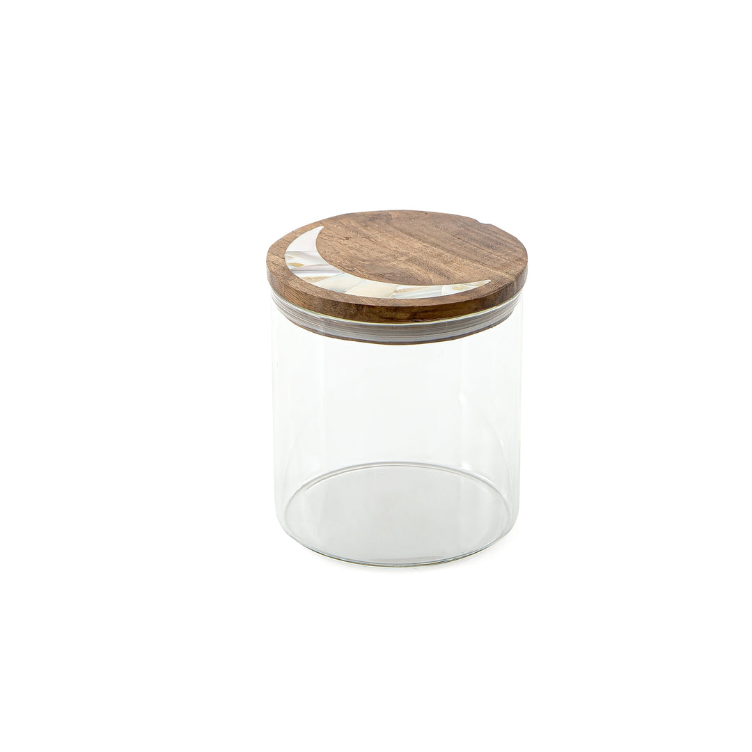 علبة زجاجية للتخزين مع غطاء خشب -شكل هلال (5557039235237)