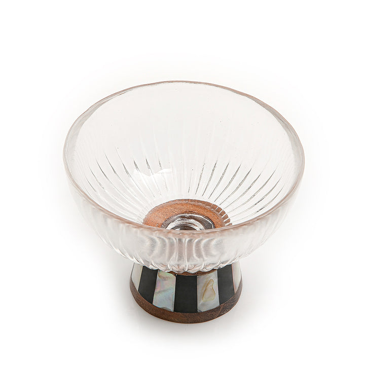 Glass bowl with wooden base