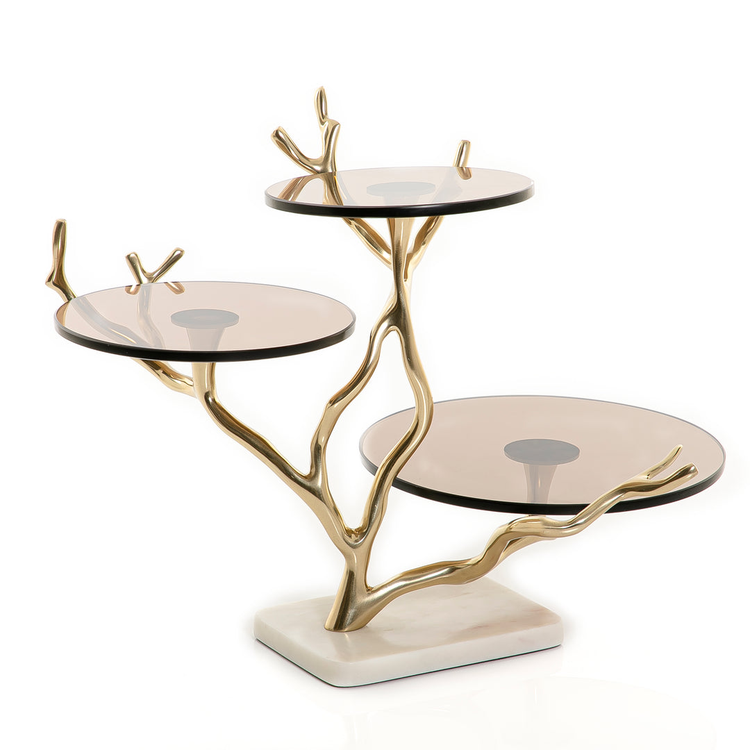 Glass stand with metal and marble base