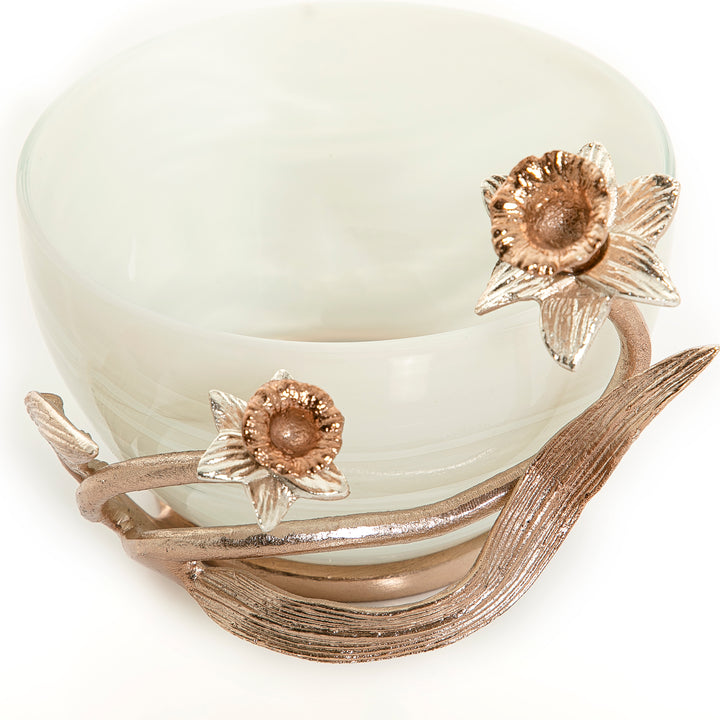 Glass bowl with metal base