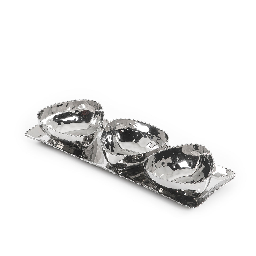 Set of 3 metal bowls with tray and gift box