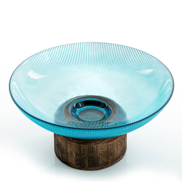 Glass Bowl With Wood Base
