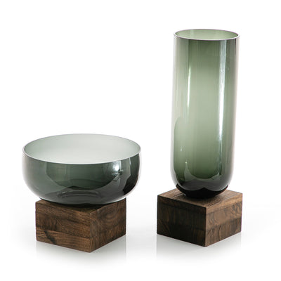 Set of 2 Glass Bowel With Wood Base (5981833363621)