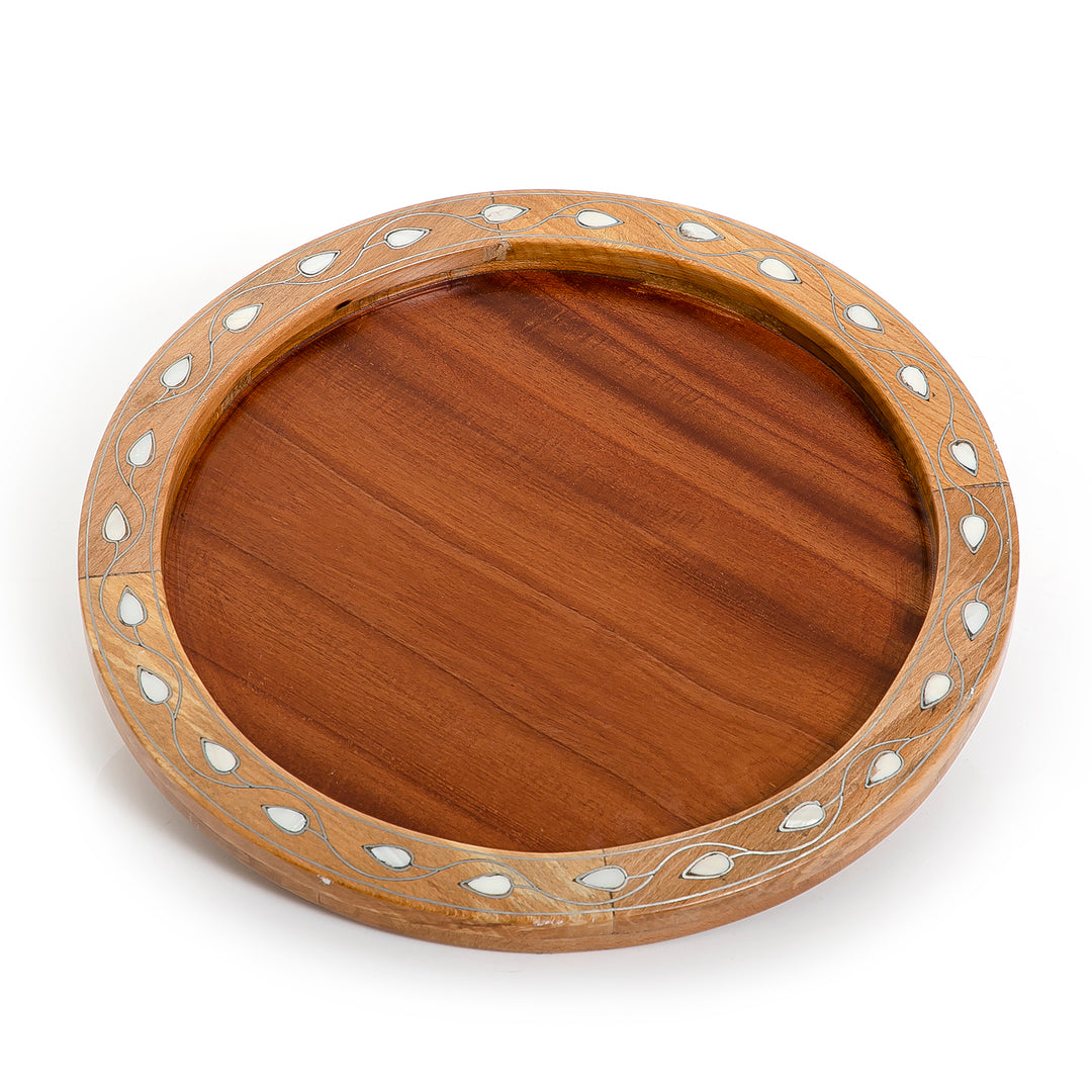 Wooden tray with mother of pearl