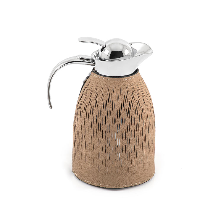 Metal thermos with leather cover