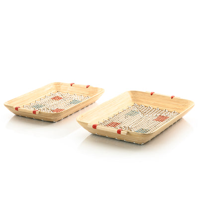 Set of 2 Rectangular Bamboo And Seagrass Tray (5654572662949)