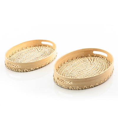 Set of 2 bamboo with seagrass Tray (5654615752869)
