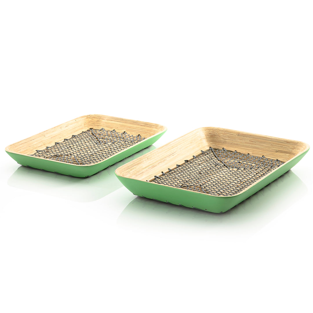 Set of 2 Rectangular Bamboo With Seagrass Tray (5654626861221)