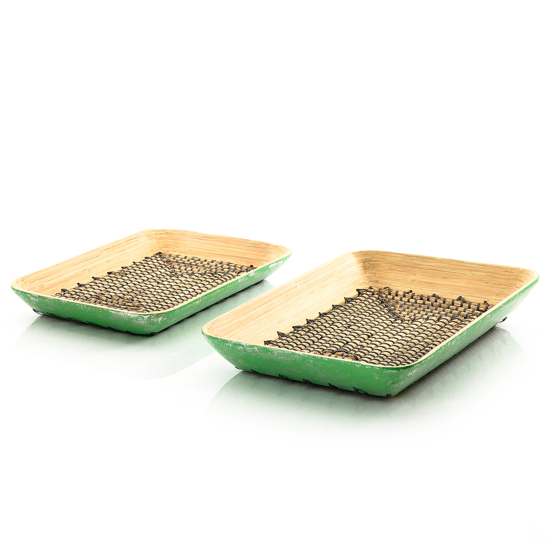 Set of 2 Rectangular Bamboo With Seagrass Tray (5654633971877)