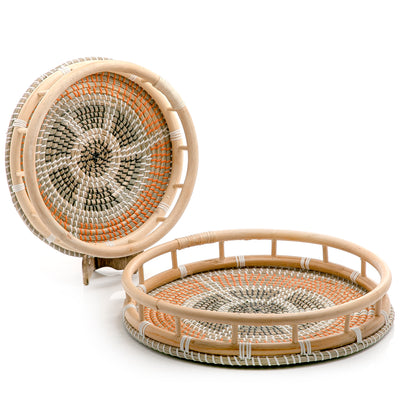 Set Of 2 Rattan With Bamboo Trays (6626123219109)