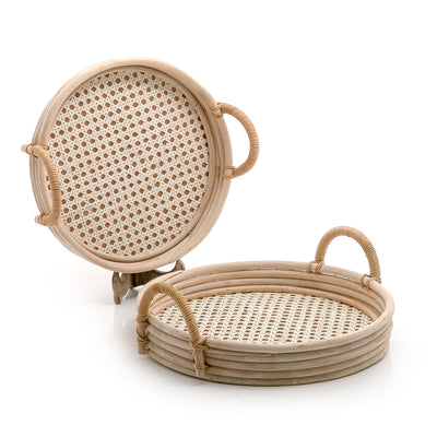 Set Of 2 Rattan With Bamboo Trays (6626133082277)