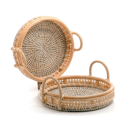 Set Of 2 Rattan With Bamboo Trays (6626140258469)