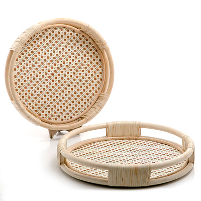 Set Of 2 Rattan With Bamboo Trays (6626143994021)