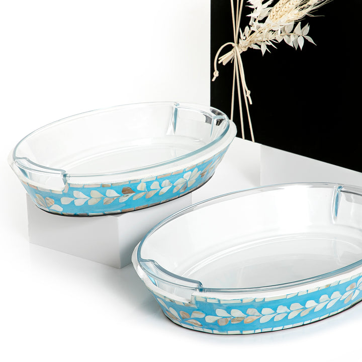 Set of 2 mother of pearl bowl with glass