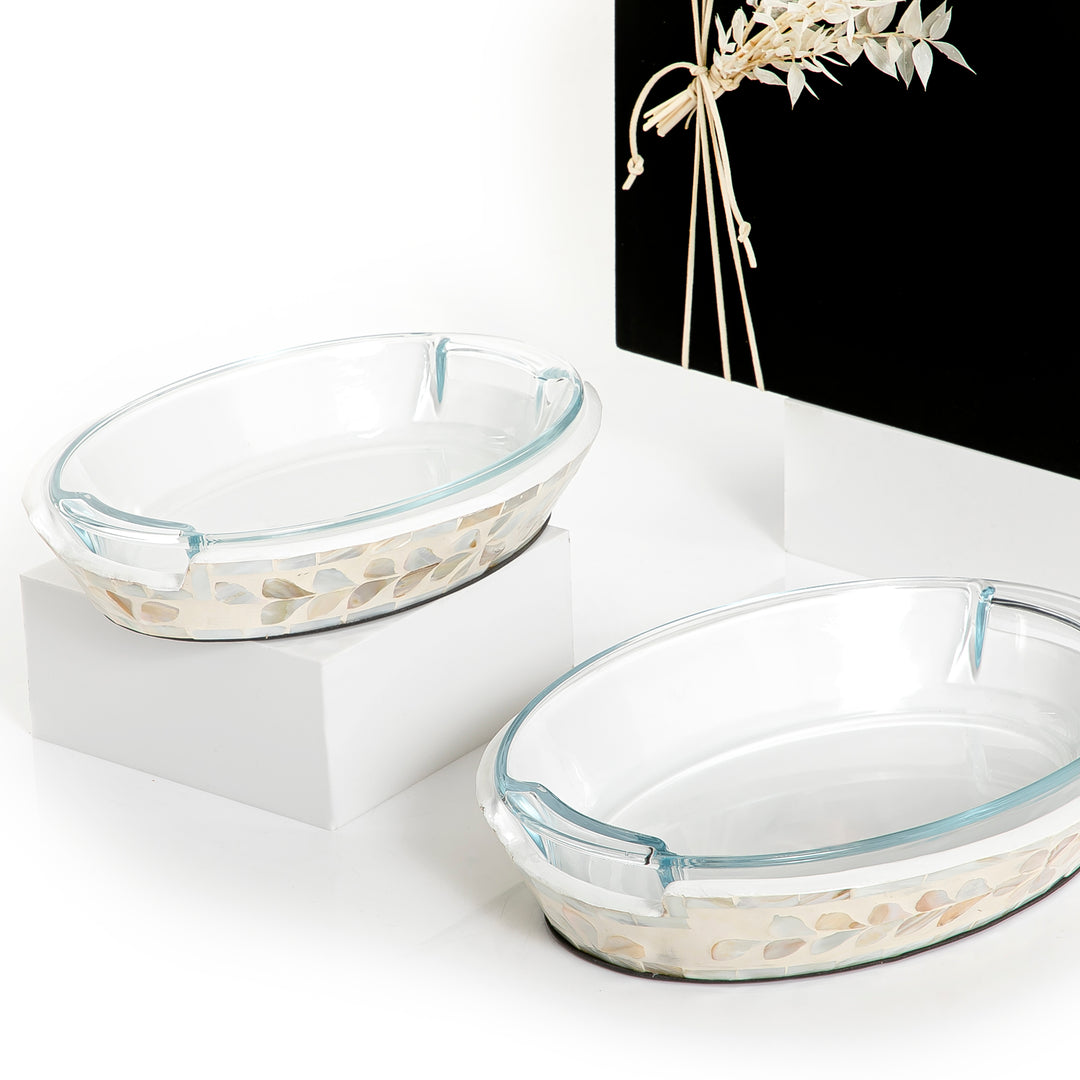 Set of 2 mother of pearl bowl with glass