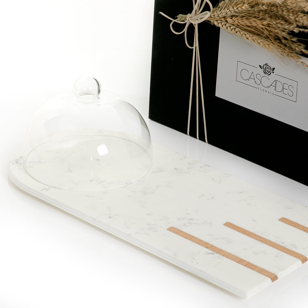 Marble tray with glass cover and gift box